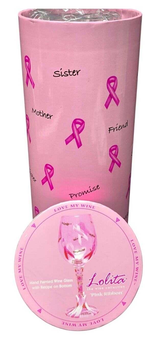 Lolita Love My Wine Collection Pink Ribbon Breast Cancer Awareness Wine Glass